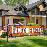 Dart Battle Party Supplies Horizontal Fabric Happy Birthday Banner, Orange, Boys Birthday Party Decorations, 71 X 16 Inch, Tear Resistant, Lightweight, Fold