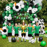 Soccer Balloon Garland Arch Kit,Soccer Party Decorations with Black and White Football Print Balloons Foil Football Exploding Star Balloon for Boys Soccer Sports Theme Birthday Party