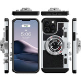 Vintage Camera Phone Case for iPhone 16 with Removable Lanyard Strap, Cute 3D Unique Design Silicone Cover for Girls Kids Women Black