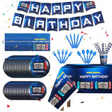162Ct Video Game Party Suppliestableware Kit - Blue, Serves 20 Guests - Includes Happy Birthday Banner, Plates, Cups, Straws, Napkins, Utensils, Table Cover For Video Game Themed Birthday Parties