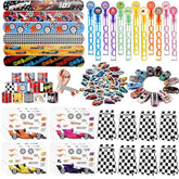 110Pcs Race Car Party Favors Themed Birthday Decorations Supplies Straw Bubble Slap Bracelet Diy Sticker Toy Gift For Boy Kids Treat Candy Bags Stuffers Classroom Rewards