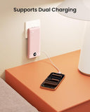 10000mAh Slim USB C Power Bank with Built In Cables Wall Plug LED Display Pink