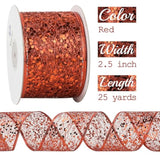Glitter Wire Mesh Ribbon With Sparkle Red Metallic Ribbon For Christmas Tree Decoration, Garland, Wreath Bow Making (25 Yards)