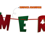 Merry Christmas Banner Glitter Red &Green Christmas Bunting Banner Sign For Xmas Decorations Indoor Christmas Home Wall Fireplace Mantel Décor