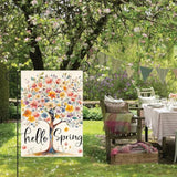 Hello Spring Garden Flag 12X18 Inch Double Sided Outside, Seasonal Flowers Tree Yard Outdoor Flag