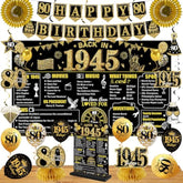 80Th Birthday Decorations Kit For Men Women, Black Gold 24Pcs Back In 1945 Banner Decorations , Vintage 1945 Banner Wooden Table Sign Poster Hanging Swirl Balloons Papar Fans Cheers To 80 Years