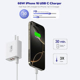 2 Pack 60W 5 Port USB Fast Charger Block with 6FT USB C Cable for iPhone 17 16 15 iPad Pro Air Mini