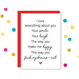 | Naughty Anniversary Card For Him Her, Sexy Birthday Card For Boyfriend Girlfriend, Dirty Valentine'S Day Card For Men, Adult Humor Raunchy Card (Brains Out)