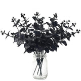 Black Eucalyptus Stems Leaves Branches Fake Flower Arrangement Farmhouse Home Bathroom Decor 6Pcs (Black)