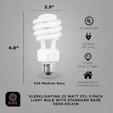 E26 CFL Light Bulbs 3 Pack 23W 5000K Daylight 1600 Lumens 100W Equivalent UL Listed