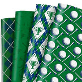 Golf Wrapping Paper For Men Boys Girls - 8 Sheets Green Elegant Gift Wrap With 4 Golf Champions Plaid Patterns For Birthday - Pre Cut& Folded Flat Design(20 X 27 Inch Per Sheet)