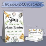 Guessing Animal Crackers Baby Shower Party Game Cards, Woodland Forest Animals Baby Shower Party Raffle Insert Ticket, Baby Showers Decorations Game Cards Kit (1 Standing Sign + 50 Guessing Cards)
