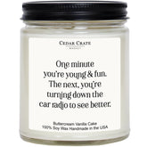 Funny Buttercream Scented Birthday Candle | Hilarious Adult Milestone Gift - 40Th, 50Th,60Th 70Th + | One Minute You’Re Young And Fun | Soy Wax 9Oz | Gag Gift For Women, Men