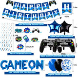 Video Game Birthday Party Decorations - 36 Pcs Navy Blue Game On Theme Birthday Party Supplies Happy Gaming Banner, Hanging Swirls, Balloons And Foil Gamer Balloons For Boys