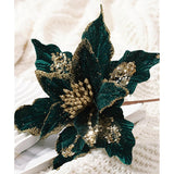 Pack Of 6 Glitter Poinsettia Flower 11 Inches Large Artificial Christmas Flower Decoration Christmas Tree Ornaments Wreath Garland Decoration (Green)