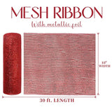 Red Mesh Ribbon Gold Deco Mesh Ribbon 10 Inch Wide Red Mesh Ribbon For Christmas Tree Metallic Mesh Roll Decorative Red Mesh Ribbon For Wreaths Garland Swag Basket Craft Supplies (30 Feet)