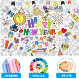 Happy New Year 2026 Coloring Poster with Paint Pens for Kids Parties