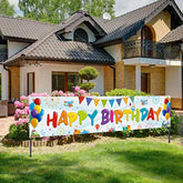 Colorful Happy Birthday Banner, Large Fabric Happy Birthday Sign Backdrop Background,Yard Sign For Kids Party Decorations Girls Boys Bday Decor, 71 X 15.7 Inches(Light Color)
