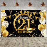 72.8x43.3" Black Gold Extra Large 21st Birthday Fabric Backdrop Banner