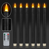 6 Pcs Black Flameless Taper Candles With Remote, 10" Tall Electric Led Candlesticks, Plastic Battery Operated Taper Candles For Halloween Dinner Party Wedding Birthday Home Décor(Black Drip)