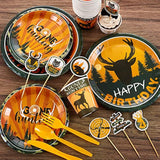 165 Pcs Hunting Birthday Party Decorations Camo Deer Birthday Banner Hunting Tablecloths Camo Disposable Dinnerware Tableware For 16 Guests Deer Camouflage Balloons Cake Cupcake Topper