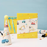 Reversible Construction Wrapping Paper Roll - 17 Inches X 33 Feet (47 Sq. Ft. Ttl.) Happy Birthday, Trucks, Balloons Design For Birthday, Baby Shower, Party, Holiday, Boys Girls Kids