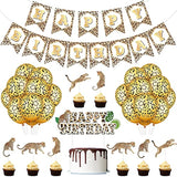 46 Pieces Leopard Banner Cheetah Banner Cheetah Theme Balloons Leopard