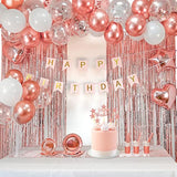 253 Pcs Birthday Decorations For Women, Rose Gold Party Decorations, Happy Birthday Decorations - Balloon Stand Kit, Tableware Kit,Pump, Banner, Tassel Curtain,Balloon, For 25 Guests