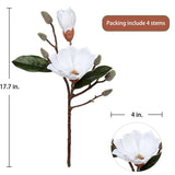 Magnolia Fake Flowers Artificial Flower Magnolia Stems 17.7" Real Touch Magnolia Flowers Branch For Office Vase Table Centerpiece-Fake Flowers Home Decor Beige White Magnolia-4Pcs