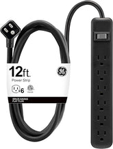 6 Outlet Power Strip 12FT Extension Cord Flat Plug Wall Mount Power Strip UL Listed Black