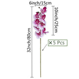 5 Pcs Artificial Orchid Flowers,Artificial Phalaenopsis Flowers 32 Inch Stem Plants For Home Wedding Decoration (White Flower Purple Core)