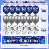 Blue 90Th Birthday Decorations For Men Women, Navy Blue Silver Happy 90Th Birthday Yard Banner, Blue 90Th Birthday Balloons For 90Th Birthday Anniversary Party Decorations Supplies