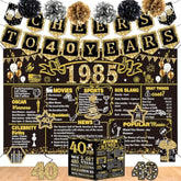 40Th Birthday Decorations For Men Women,16Pcs Back In 1985 Party Banner Decorations,Including Vintage Backdrop,Cheers To 40 Years Banner,7 Hanging Swirl,Poster Anniversary Card,6 Paper Poms