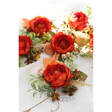 Burnt Orange Silk Flower Wrist Corsages, Set Of 6, For Weddings, Bridal Showers, Parties