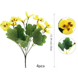 4Pcs Artificial Silk Pansy Flowers Outdoor Spring Flowers Pansies Wildflower Uv Resistant Plants Faux Impatiens Yellow For Window Box Wedding Party Outside Garden Porch Decor
