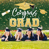 Graduation Party Decorations - Green Gold Congrats Grad Class of 2026 Backdrop Banner Large Sign Wall Decorations Photography Background Party Supplies for 2026 Graduation Party Decorations