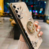 Topwin Galaxy A32 5G Kickstand Case, Cute Marble Conch Shell Floral Butterfly with Ring Stand Elegant Shockproof Protective Cover for Girls Women for Samsung Galaxy A32 5G (Rose Gold)