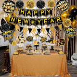 Happy New Year Paper Banner with Flags Pom Poms Streamers and Balloons
