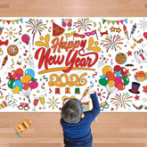 Happy New Year Giant Coloring Poster/Tablecloth - New Years Decorations 2026-30 X 72 Inches Jumbo Coloring Banner Kids Crafts Activities Party Decorations | New Years Eve Party Supplies