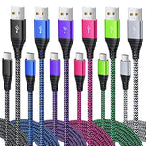 Usb Type C Charger Cable, 6-Pack 10Ft Usb C Cable Fast Charging Braided Type C Charger Cord For Iphone 16/15, Galaxy S24 S23 S22 S9 S10 A13 A15 A03S, Pixel-Black White Blue Green Purple Rose