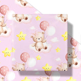 Baby Shower Bear Wrapping Paper Roll For Toddler Girl, Mini Roll, Pink Bear With Clouds Balloons Stars Gift Wrap Paper For Birthday Party, Baby Shower, 17 Inches X 16.4 Feet