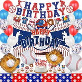 Baseball Party Decor Kit – Includes Sport Backdrop, Balloons, Banner, Tablecloth & Toppers