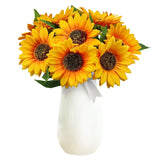 Artificial Sunflowers With Stems,10Pcs Faux Silk Yellow Flower For Wedding Bouquet Floral Arrangement Table Centerpieces Home Office Garden Decoration (No Vase