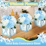 6PCS Blue Baby Shower Flower Box Centerpieces with Letters for Gender Reveal Party Decor
