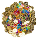 240 Piece Pirate Treasure Set Gems And Plastic Golden Coins Theme Party Favor Pack Decorating Supplies By