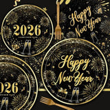 122-Piece New Year 2026 Dinnerware Set Fireworks Plates Napkins Forks Tablecloth Serves 30