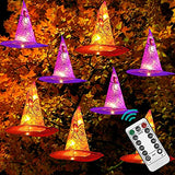 8 Pcs Hanging Witch Hat String Lights, Light Up Waterproof Halloween Decorations with Remote Control for Outdoor Garden Party Carnival Supplies Decor