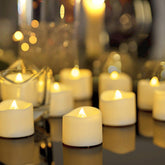 48-Pack Novelty Flickering Flameless Tea Lights Candles, 200+Hours Battery-Operated Led Fake Candles For Wedding Table Centerpieces,Proposal,Anniversary, Ivory Base, Ø1.5'' × H1.3''