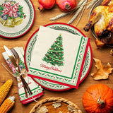 Christmas Party Supplies Kit, Serve 50, Christmas Tree Disposable Dinnerware Includes: Paper Dinner Plates, Dessert Plates, And Napkins, Great For Merry Christmas Party Decorations