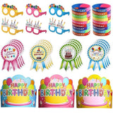 144 Pcs Birthday Classroom Party Supplies 36 Birthday Crowns For Kids 36 Funny Sunglasses Paper Sunglasses 36 Badge Stickers 36 Silicone Stretch Wristbands(Cute Color)